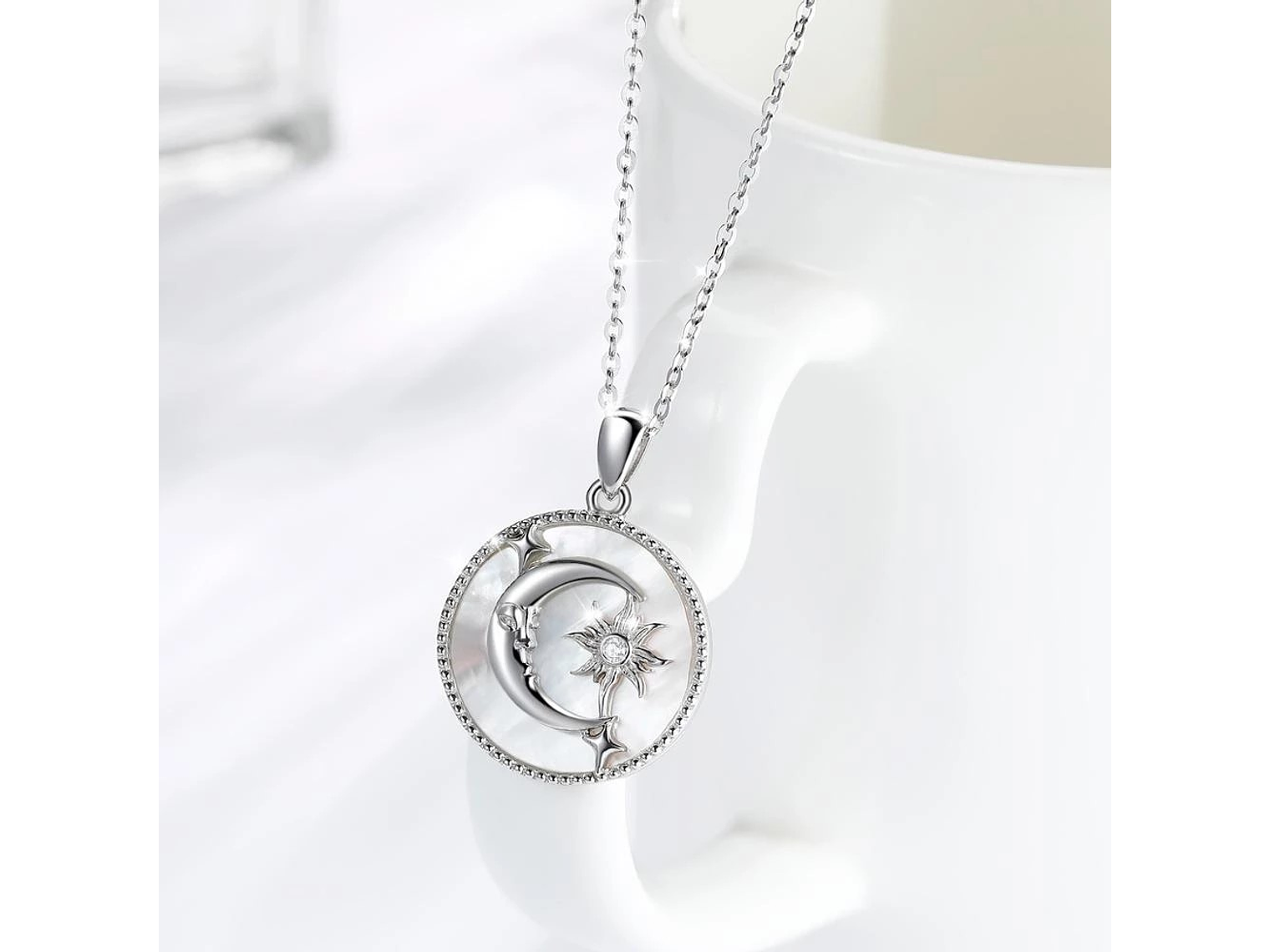 Collar Plata 925 Luna Sol y Estrella Nacar 3