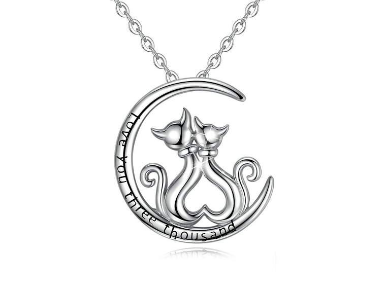 Collar Plata 925 Gatitos en Luna Tres Mil 1