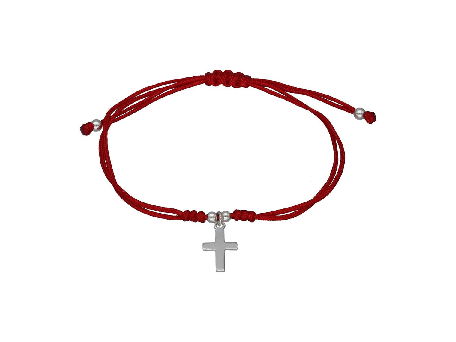 Pulsera Plata 925 Hilo Rojo Trenzado Cruz 1