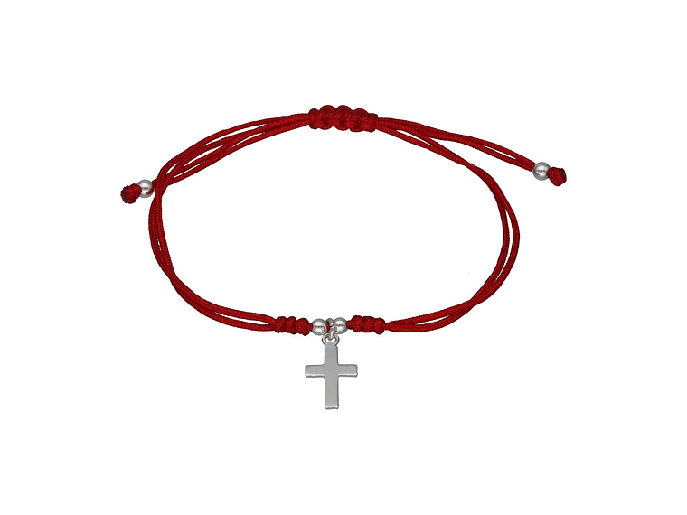 Pulsera Plata 925 Hilo Rojo Trenzado Cruz 1