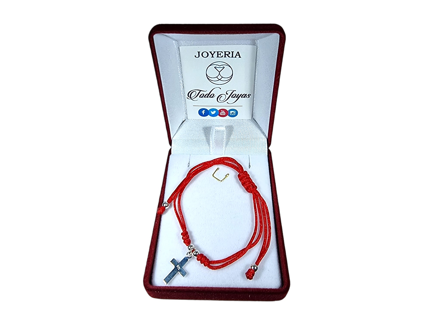 Pulsera Plata 925 Hilo Rojo Trenzado Cruz 2