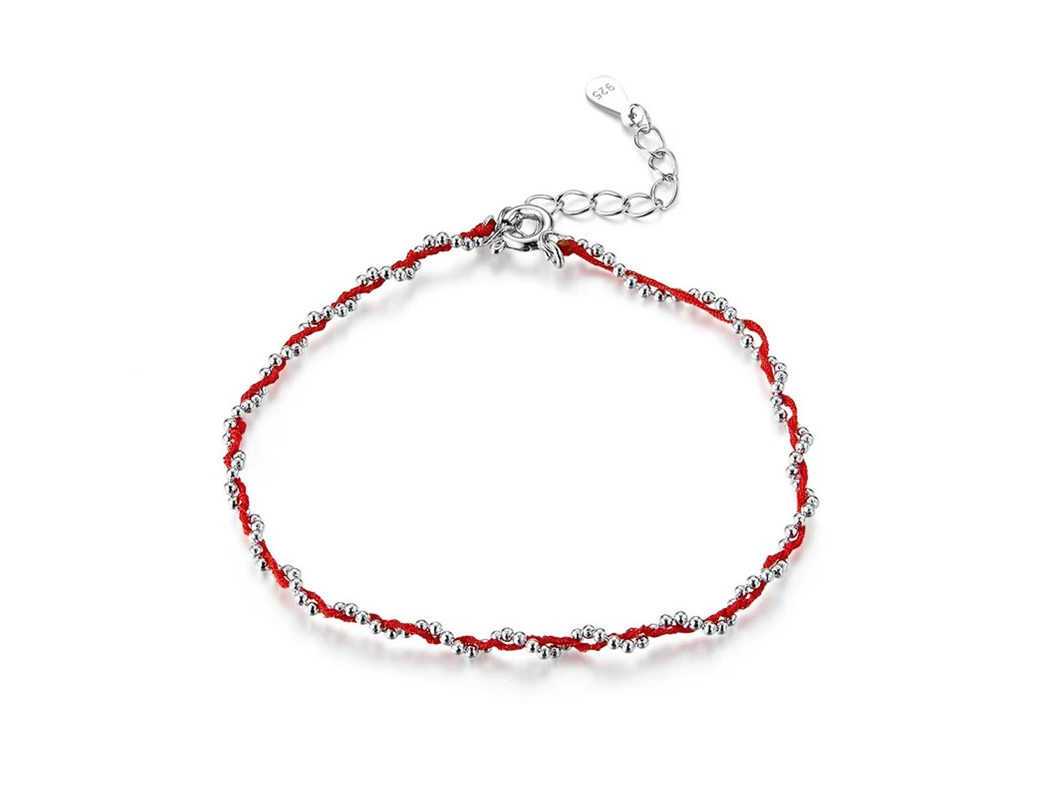 Pulsera Plata 925 Hilo Rojo Bolitas 1