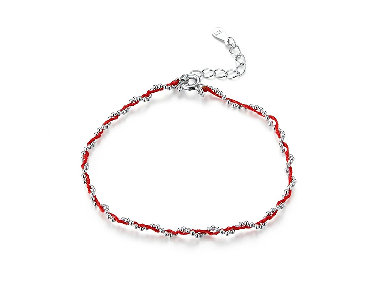 Pulsera Plata 925 Hilo Rojo Bolitas 1