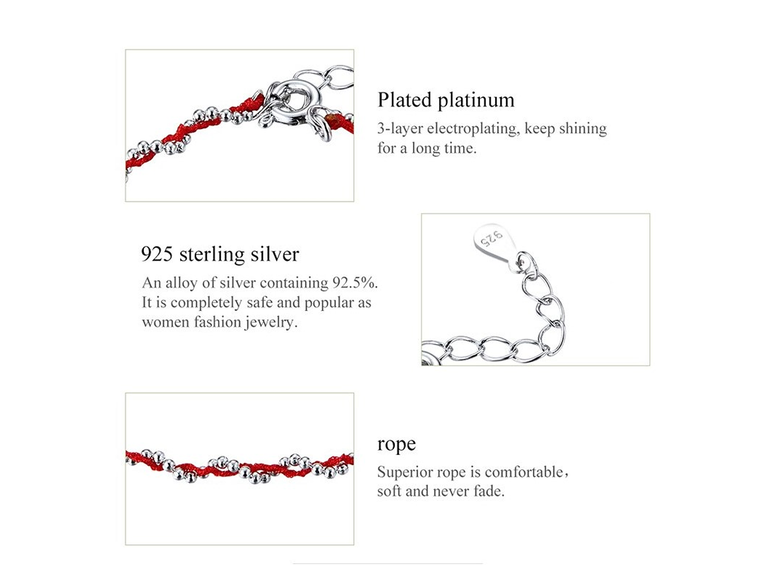 Pulsera Plata 925 Hilo Rojo Bolitas 3