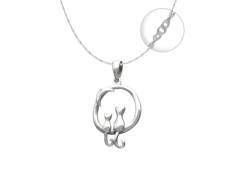 Collar Plata 925 Par Gatitos con Luna 1