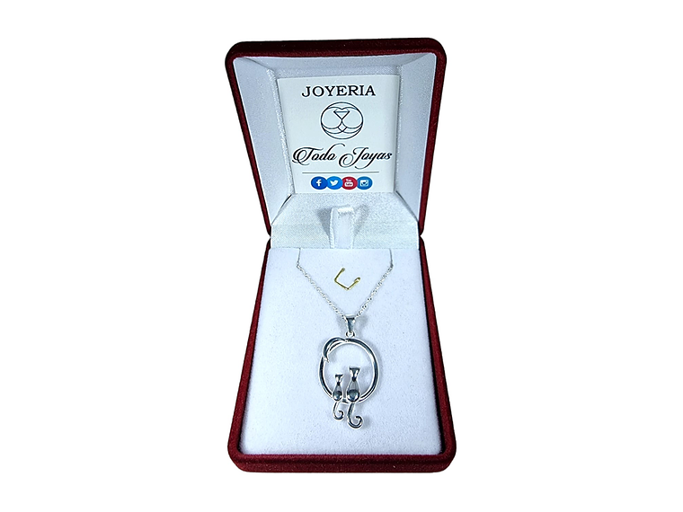 Collar Plata 925 Par Gatitos con Luna 2