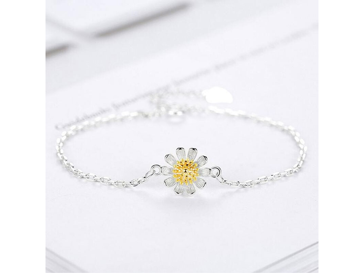 Pulsera Flor Margarita Ajustable Plateada 3