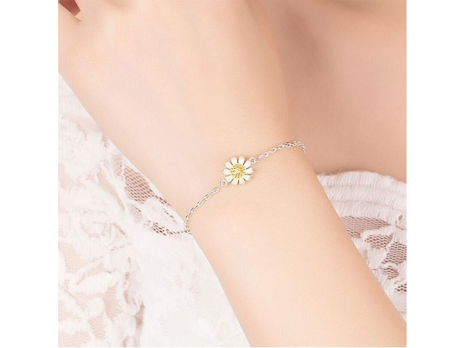 Pulsera Flor Margarita Ajustable Plateada 4