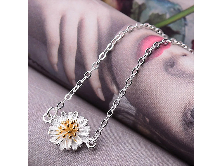 Pulsera Flor Margarita Ajustable Plateada 5