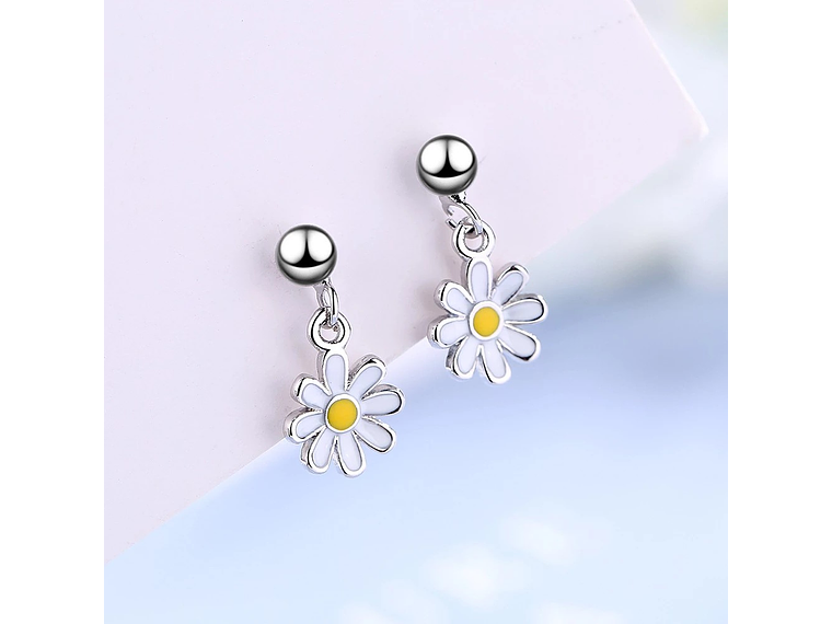 Aros Flor Margarita Plateados 3