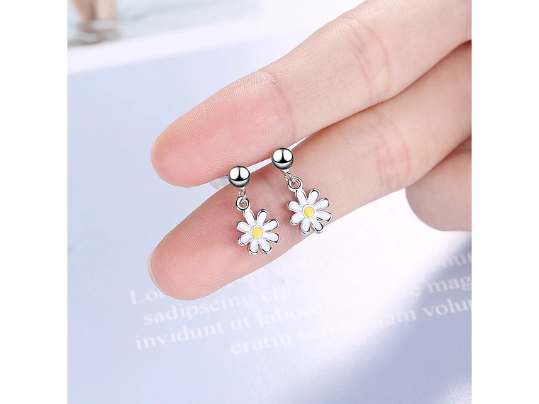 Aros Flor Margarita Plateados 5