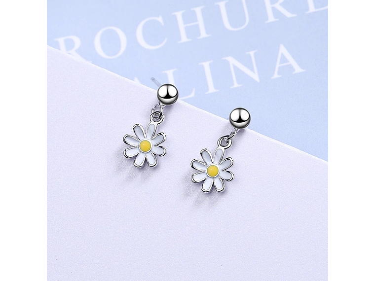 Aros Flor Margarita Plateados 7