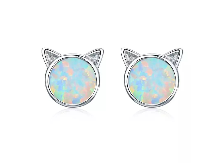 Aros Plata 925 Gatito Opal 1