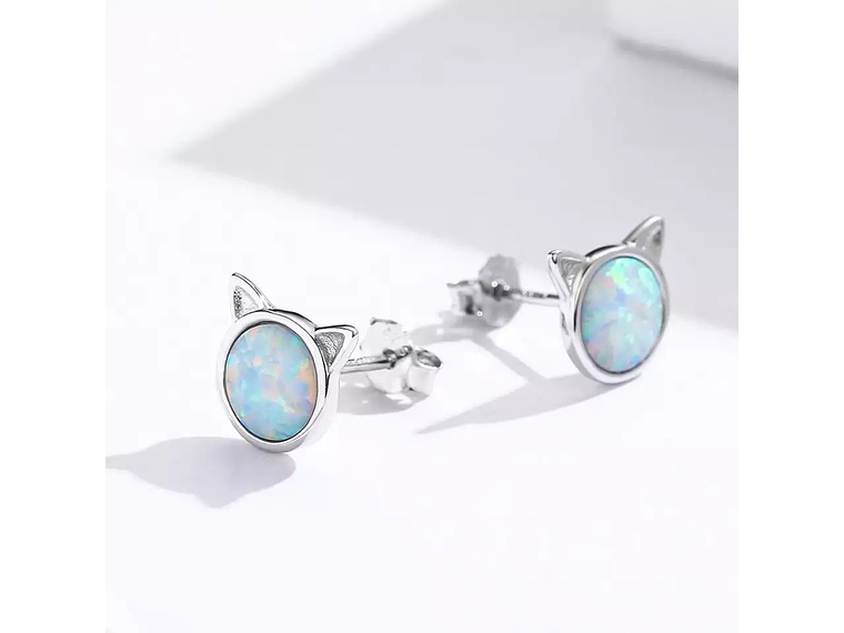 Aros Plata 925 Gatito Opal 3