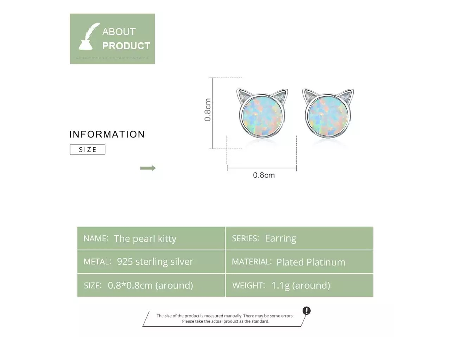 Aros Plata 925 Gatito Opal 6
