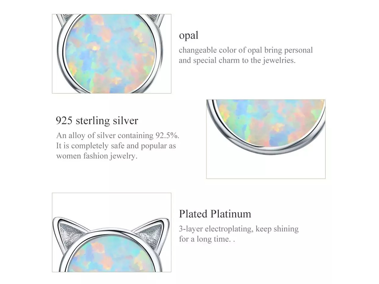 Aros Plata 925 Gatito Opal 7