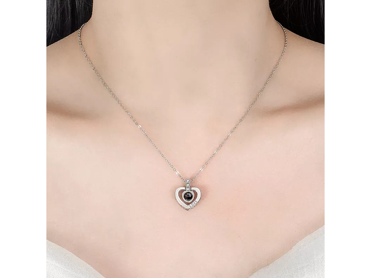 Collar Corazon Te Amo en 100 Idiomas Love Plateado 3