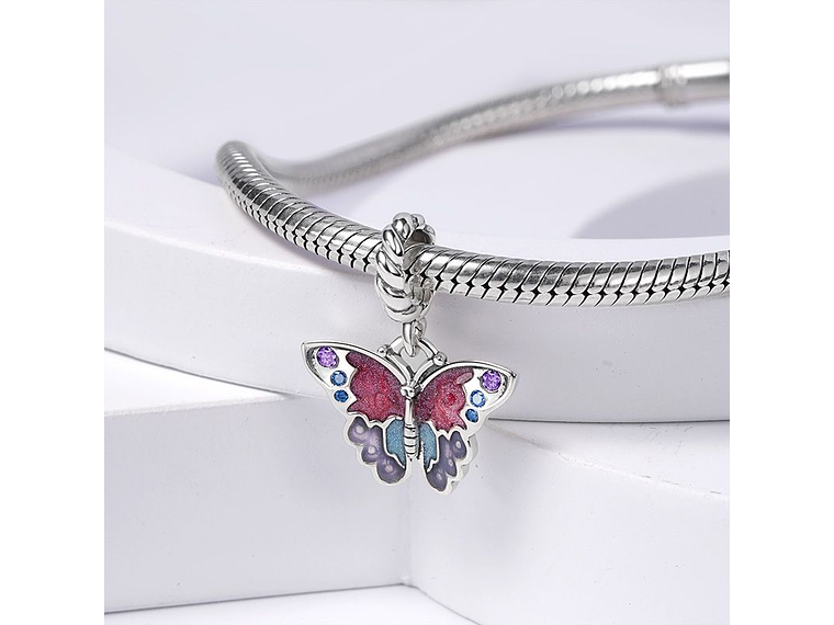 Charm Dije Plata 925 Mariposa Multicolor 2