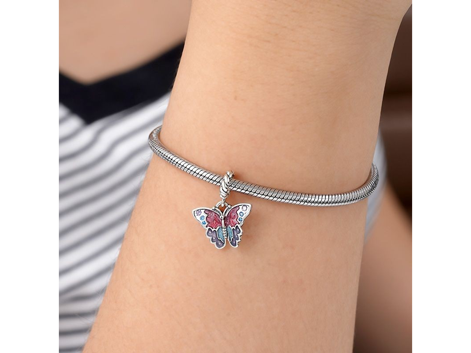 Charm Dije Plata 925 Mariposa Multicolor 3