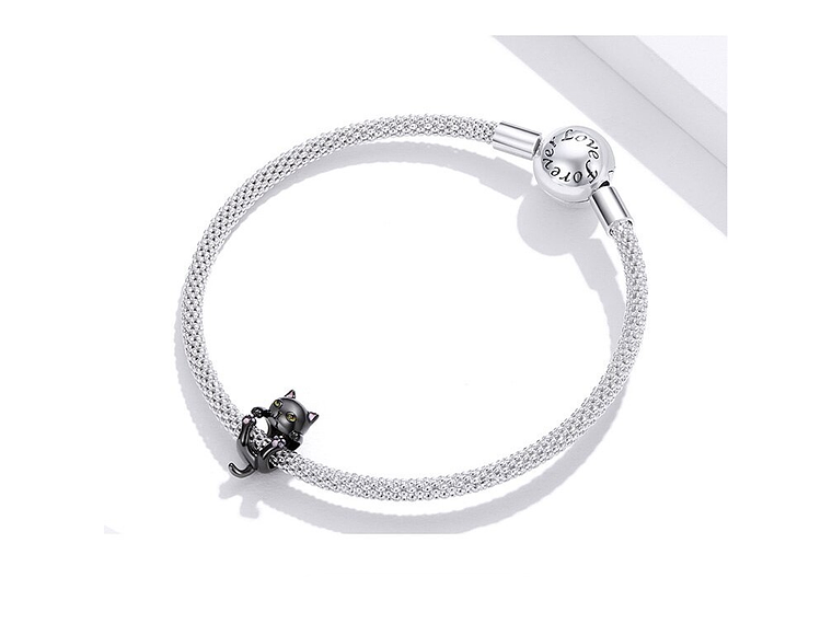 Charm Dije Plata 925 Gato Negro Colgante  3