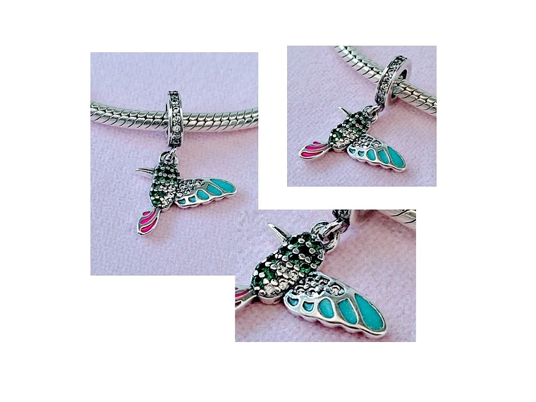Charm Dije Plata 925 Colibri Picaflor Una Cara 3