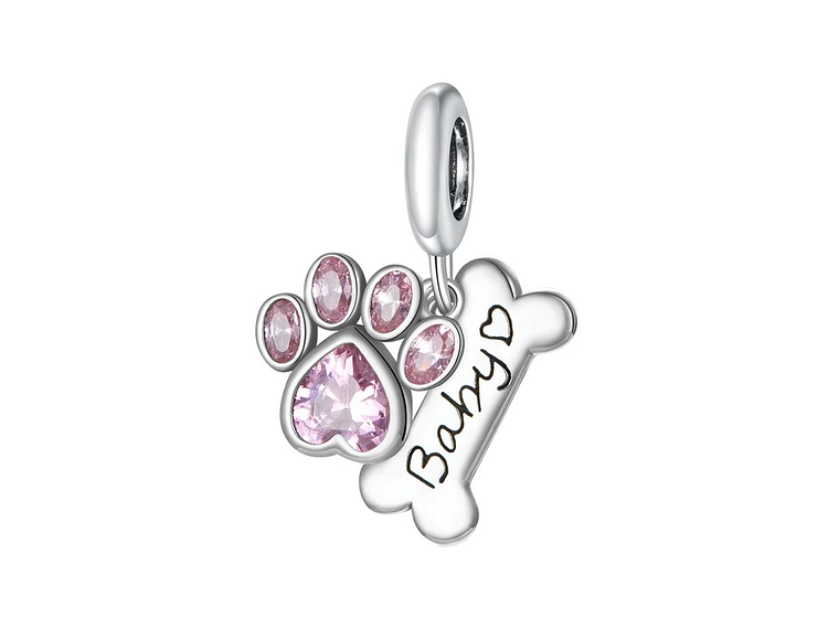 Charm Dije Plata 925 Hueso Patita Rosada 1