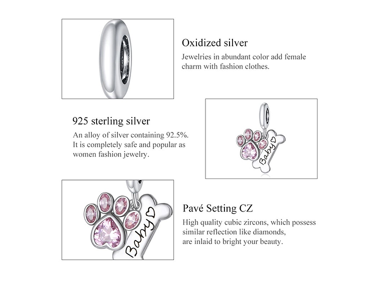 Charm Dije Plata 925 Hueso Patita Rosada 2