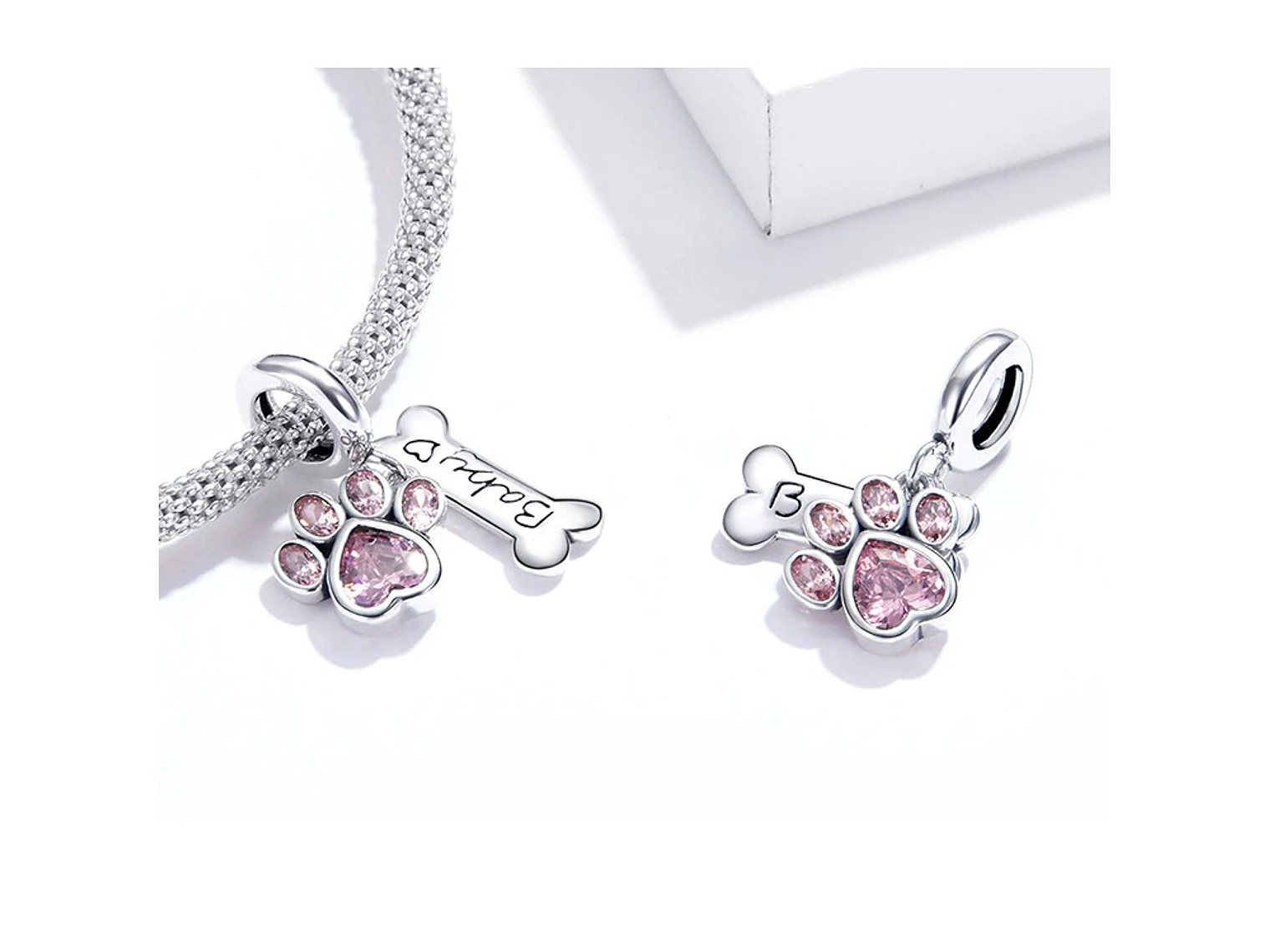 Charm Dije Plata 925 Hueso Patita Rosada 3