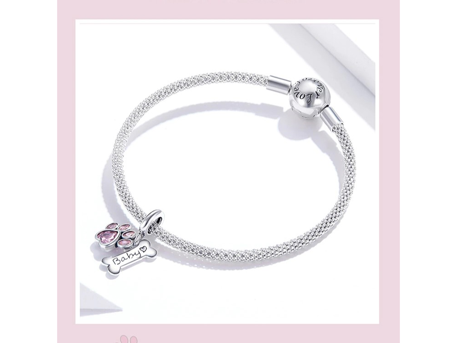 Charm Dije Plata 925 Hueso Patita Rosada 4