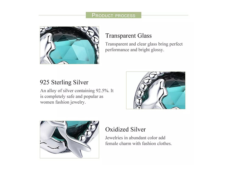Charm Dije Plata 925 Sirena Cristal 3