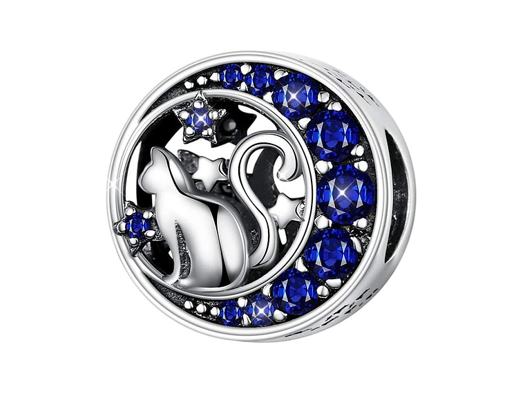 Charm Dije Plata 925 Gato en Luna Azul 1