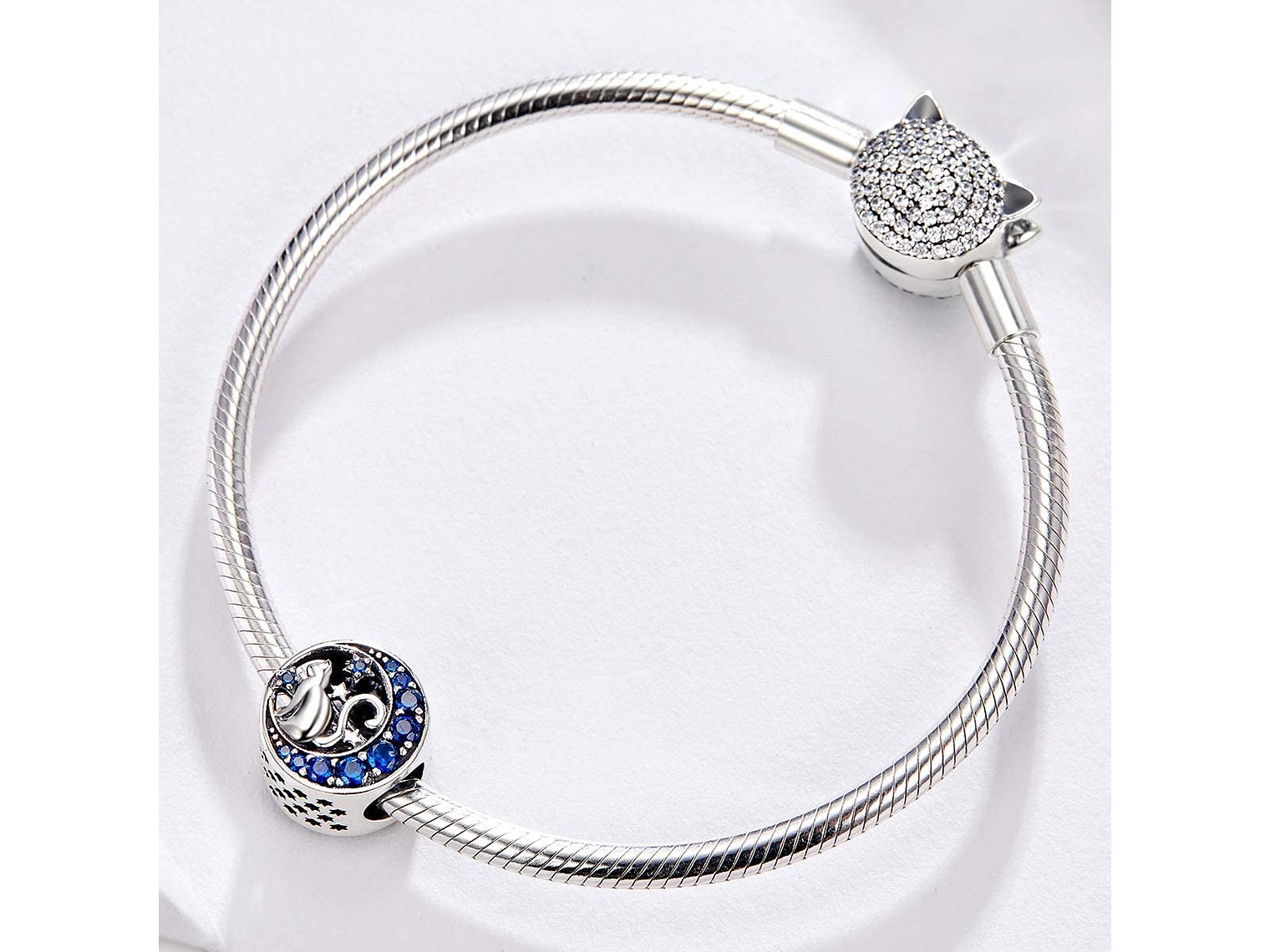 Charm Dije Plata 925 Gato en Luna Azul 2