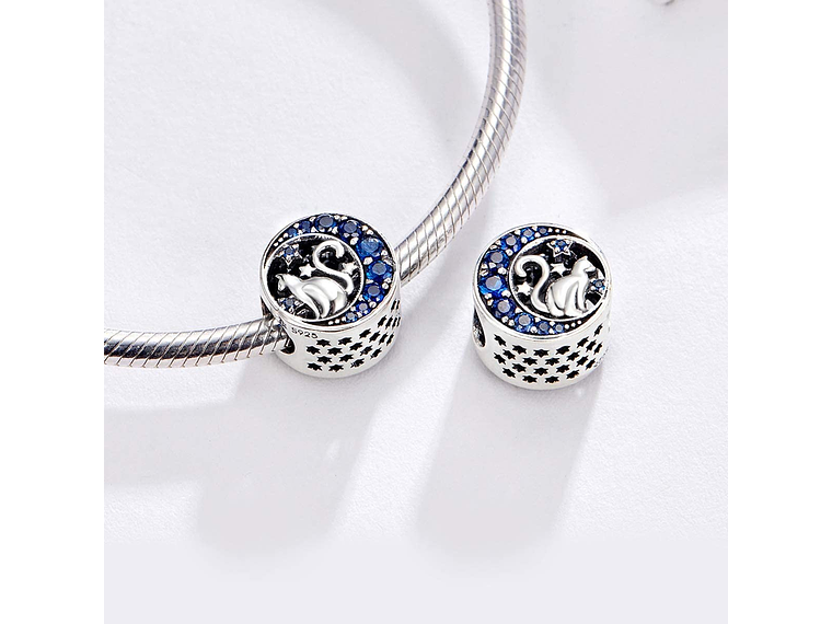 Charm Dije Plata 925 Gato en Luna Azul 3
