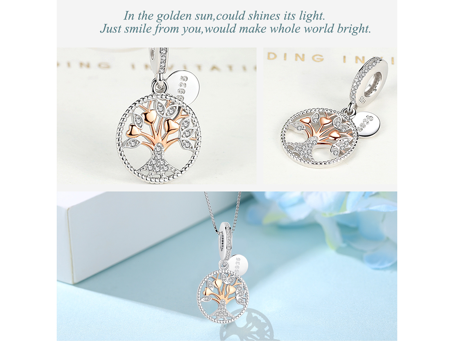 Charm Dije Plata 925 Arbol Corazones 2