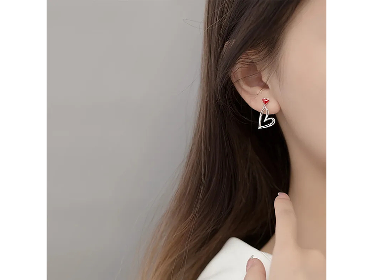 Aros Corazones Asimetricos Rojo 2