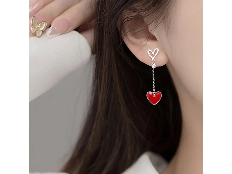 Aros Corazones Asimetricos Rojo 3