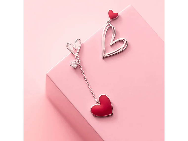 Aros Corazones Asimetricos Rojo 4