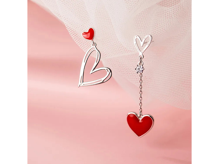 Aros Corazones Asimetricos Rojo 5