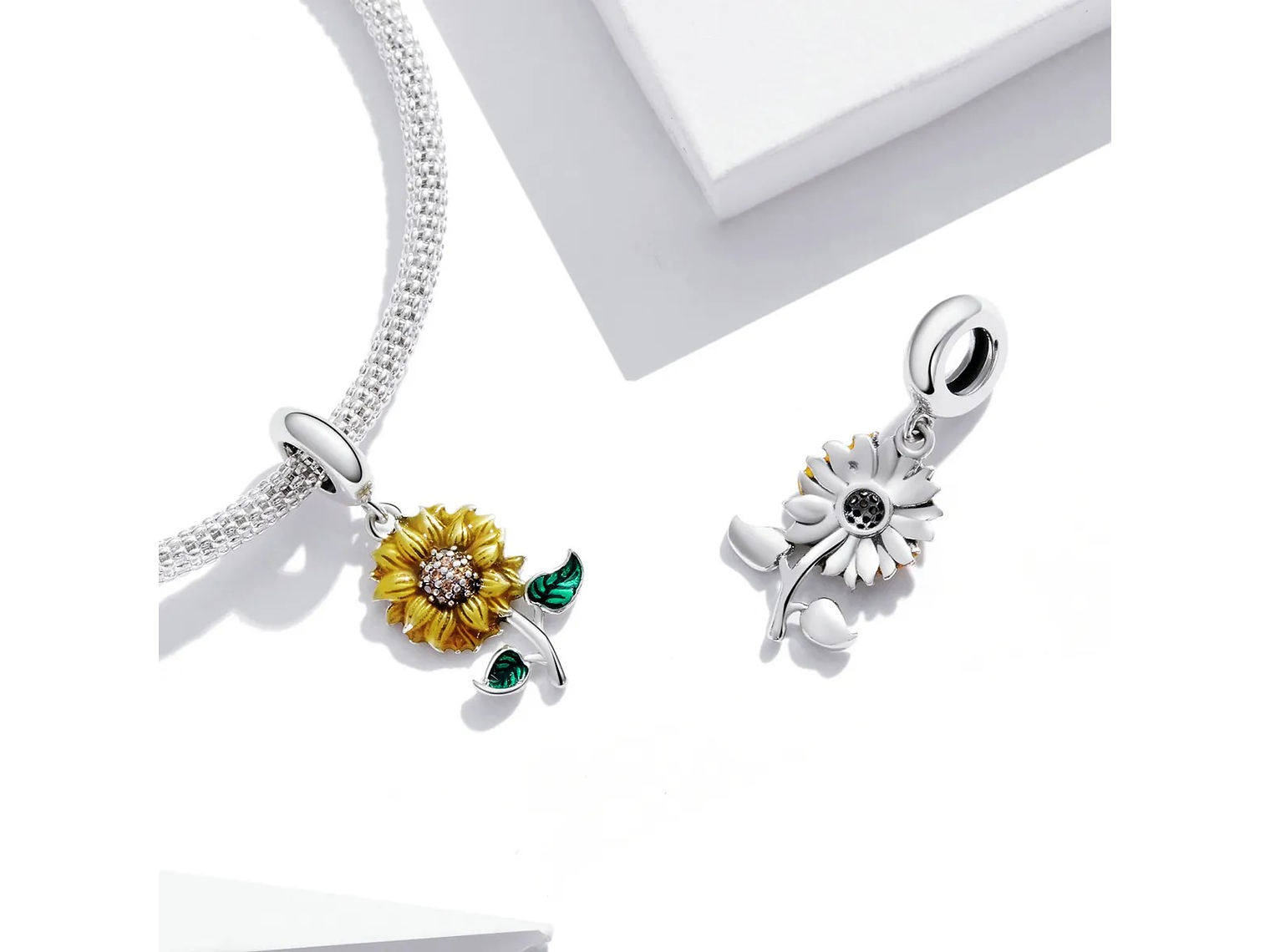 Charm Dije Plata 925 Flor Girasol Sunflower 2