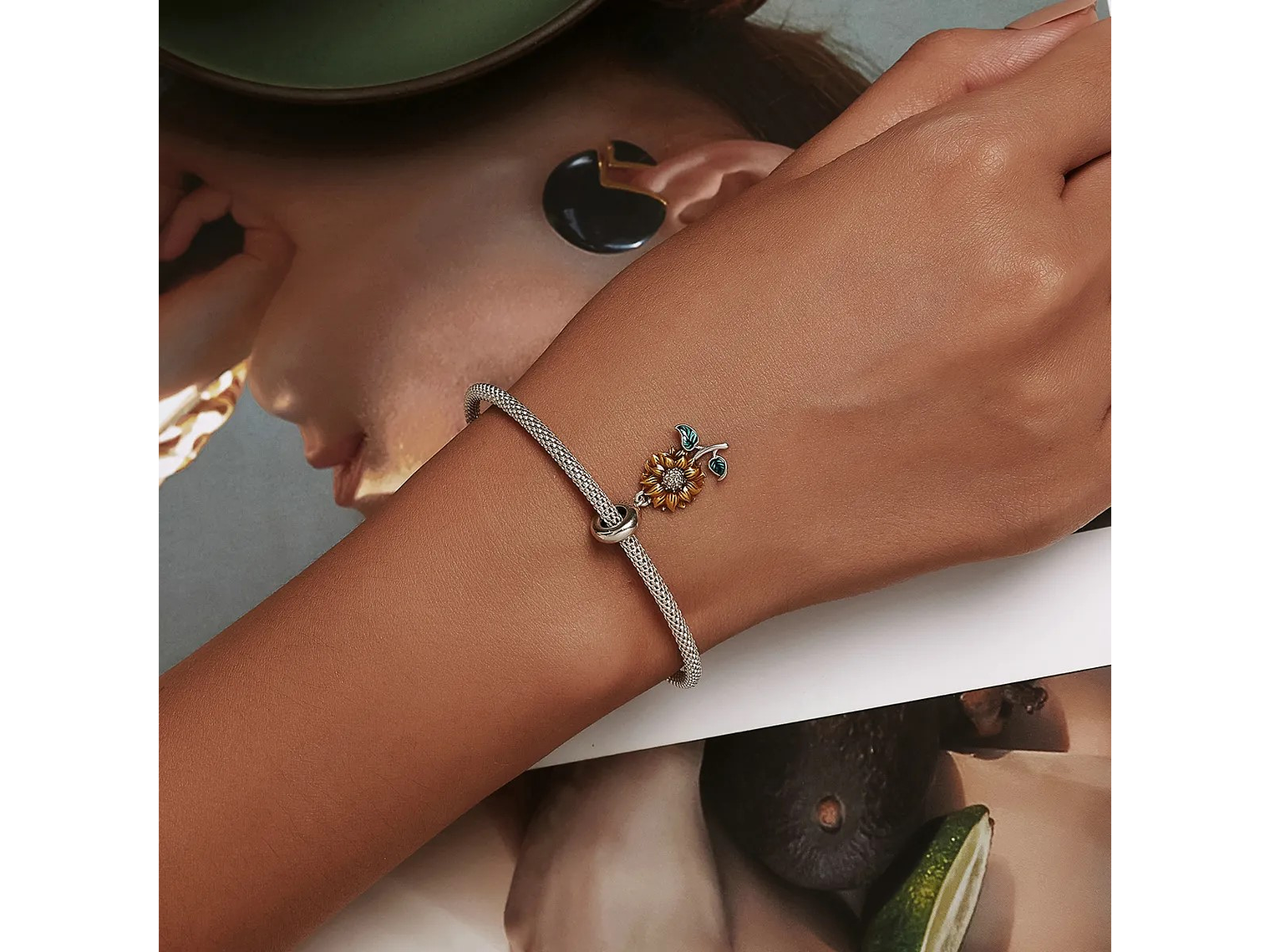 Charm Dije Plata 925 Flor Girasol Sunflower 3