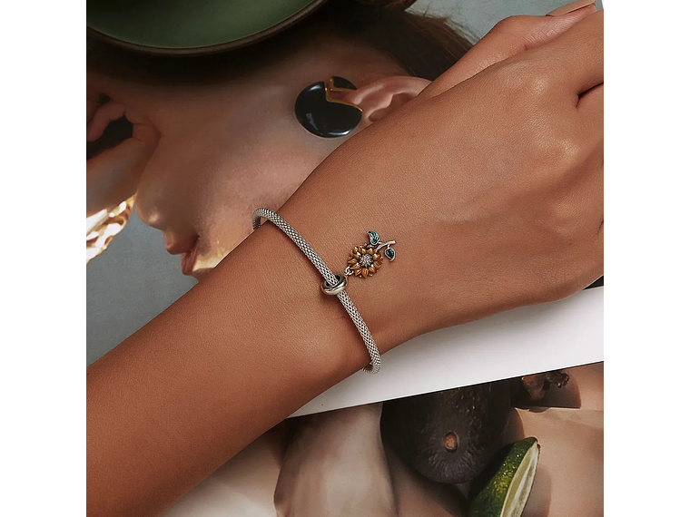 Charm Dije Plata 925 Flor Girasol Sunflower 3