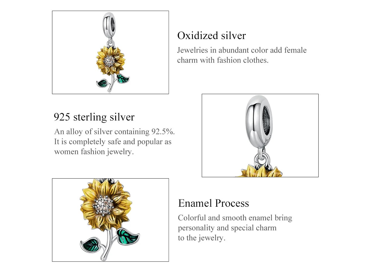 Charm Dije Plata 925 Flor Girasol Sunflower 6