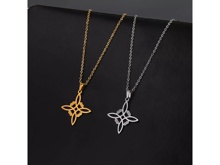 Colgante Collar Nudo de Bruja Acero Dorado 4