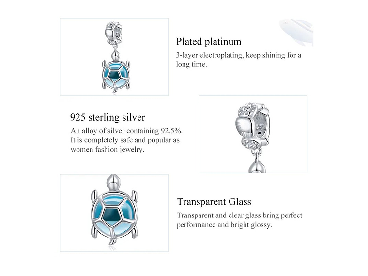 Charm Dije Plata 925 Tortuga Celeste 4