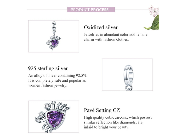 Charm Dije Plata 925 Cangrejo Morado 4