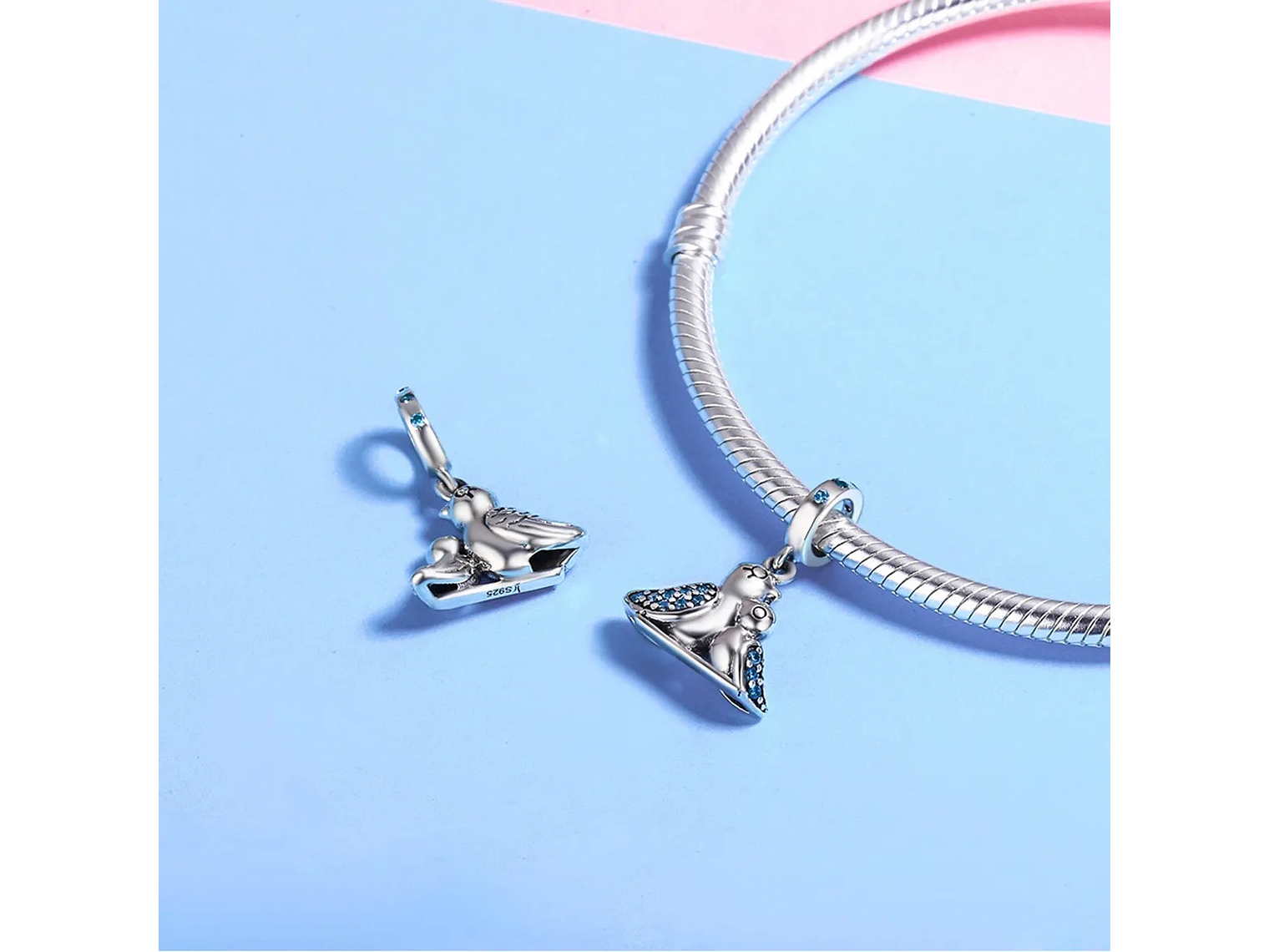 Charm Dije Plata 925 Ave Pajaro Mama Hijo 2