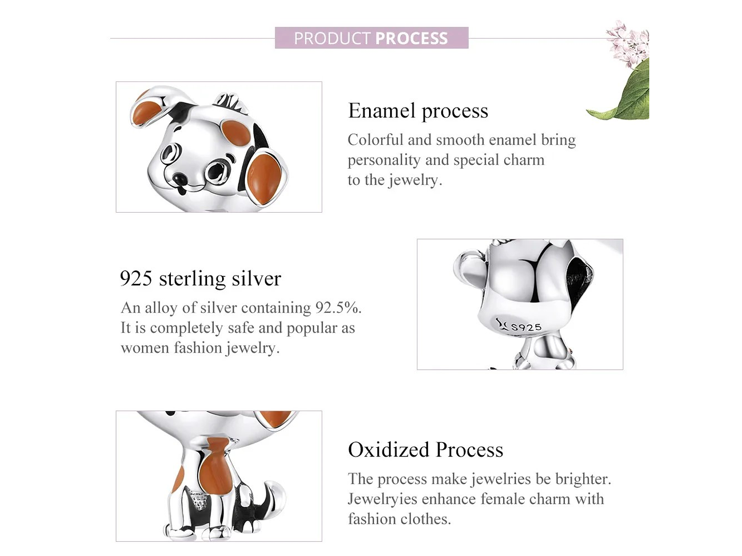 Charm Dije Plata 925 Perro Manchas Cafe 6