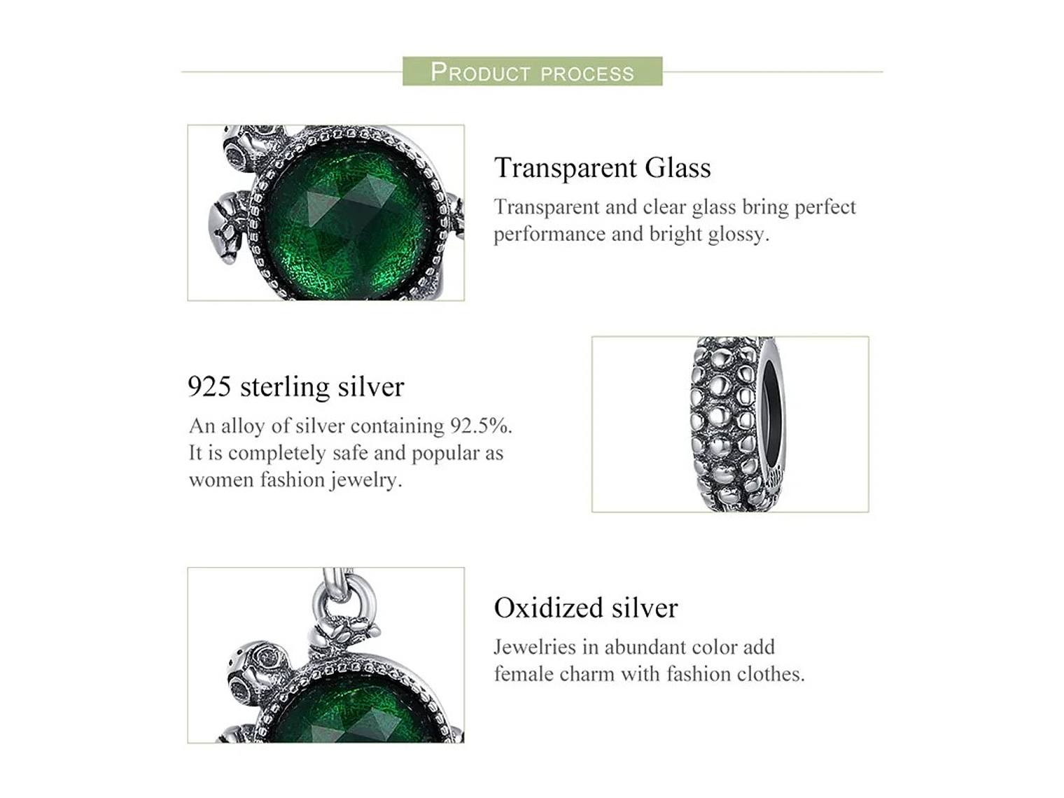 Charm Dije Plata 925 Tortuga Verde 6