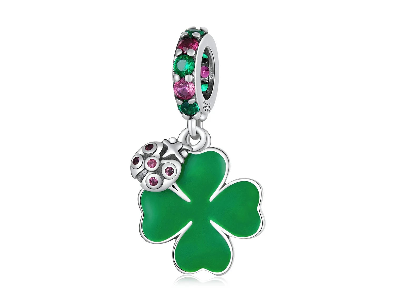 Charm Dije Plata 925 Trebol Verde Mariquita 1