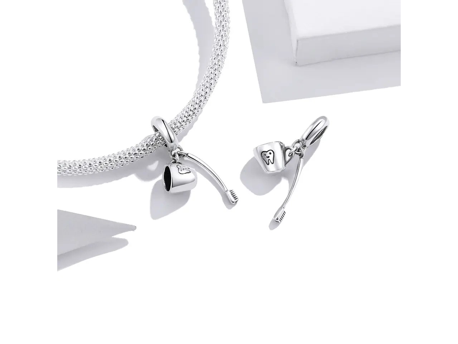 Charm Dije Plata 925 Cepillo Dientes y Taza  3